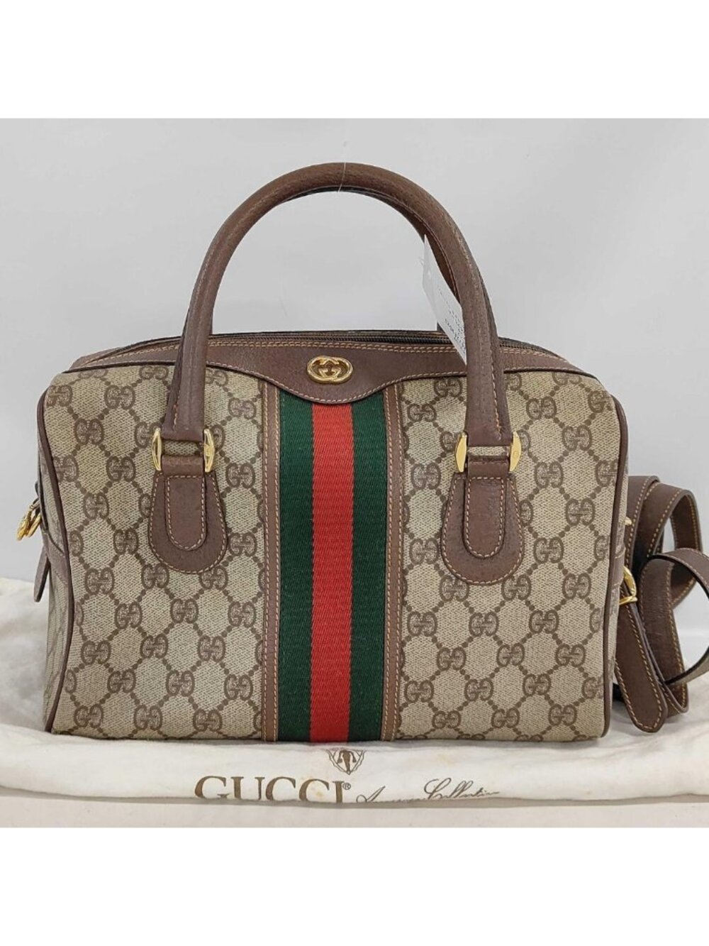 Gucci GG Supreme Sherry Line 2-Way Boston Handbag